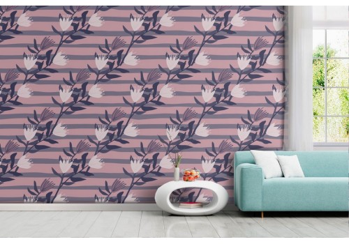 Carta da Parati fiori bianchi decorazione moderna.