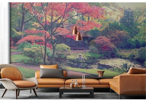 Wallpaper garden with trees and flowers landscape 2