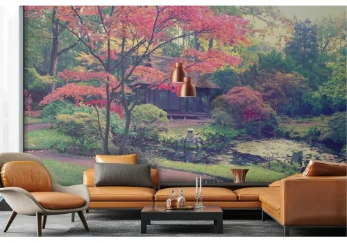 Wallpaper garden with trees and flowers landscape 2