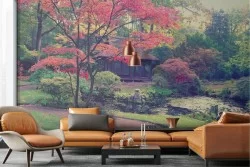 Wallpaper garden with trees and flowers landscape