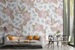 Carta da Parati fiori bianchi natura pattern vintage.