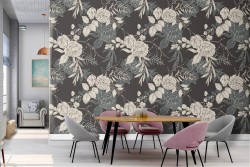 Carta da Parati fiori bianchi natura vintage pattern.