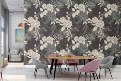 White flowers vintage nature pattern wallpaper.