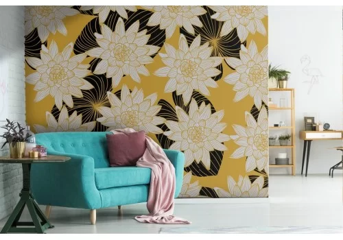 Carta da Parati fiori bianchi natura vintage.