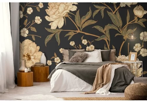 Carta da Parati fiori bianchi pattern natura vintage.