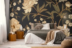 White flowers wallpaper vintage nature pattern.