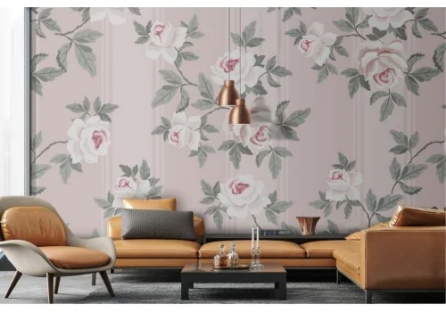 Vintage white flowers nature pattern wallpaper.