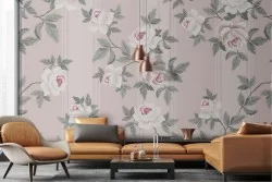 Carta da Parati fiori bianchi vintage natura pattern.