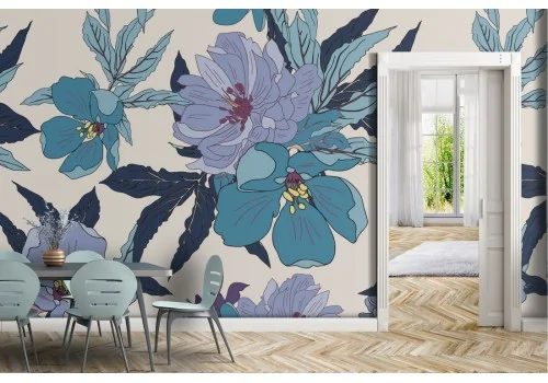 Blue flowers nature pattern modern wallpaper.