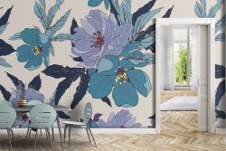 Blue flowers nature pattern modern wallpaper.