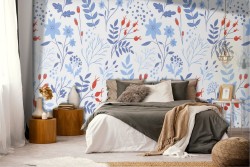 Wallpaper with stylized flowers and leaves nature pattern.