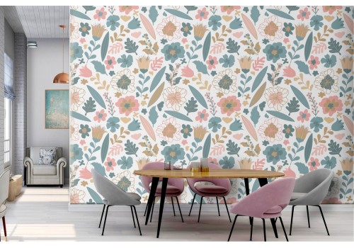 Wallpaper flowers and stylized leaves nature pattern.