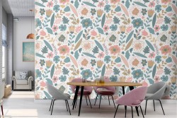 Carta da Parati fiori e foglie stilizzati natura pattern.