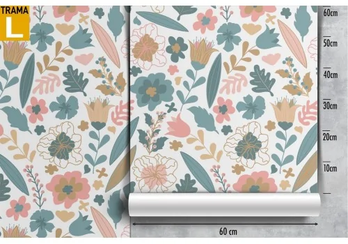 Carta da Parati fiori e foglie stilizzati natura pattern. 2