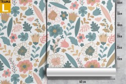 Carta da Parati fiori e foglie stilizzati natura pattern.