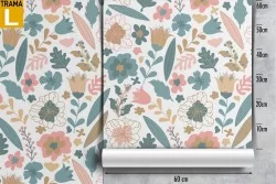 Wallpaper flowers and stylized leaves nature pattern.