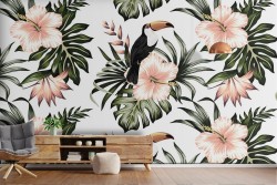 Tropical flowers and leaves nature pattern wallpaper.