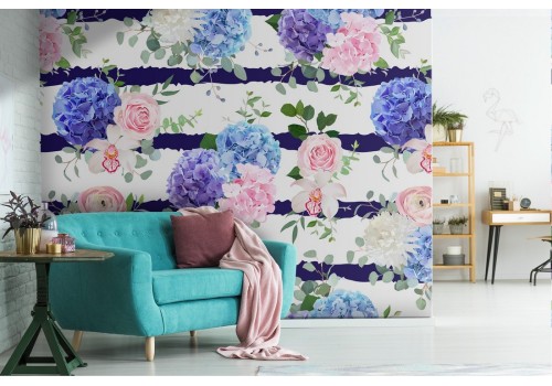 Carta da Parati fiori e righe design moderno.