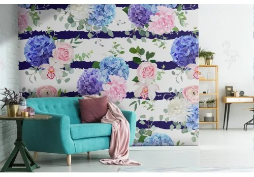 Carta da Parati fiori e righe design moderno.