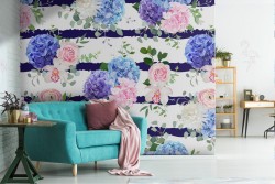 Floral and striped wallpaper modern design.