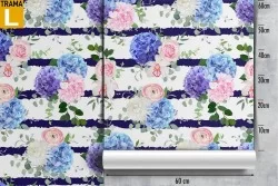 Carta da Parati fiori e righe design moderno.