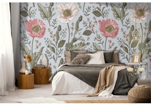 Wallpaper with vintage nature flowers pattern.