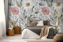 Wallpaper with vintage nature flowers pattern.