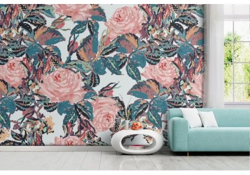 Pink flowers vintage nature wallpaper decoration.