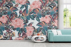 Carta da Parati fiori rosa decorazione vintage natura.