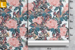 Carta da Parati fiori rosa decorazione vintage natura.