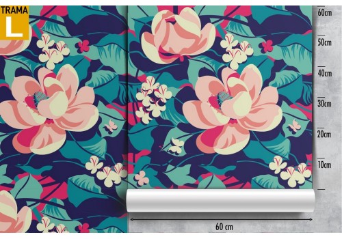 Pink flowers wallpaper modern nature design. 2