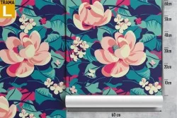 Pink flowers wallpaper modern nature design.