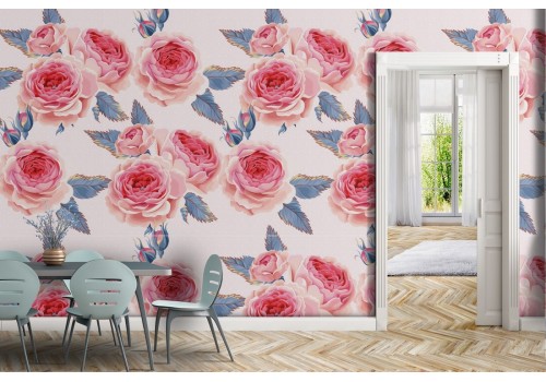 Pink flowers wallpaper modern design pattern.
