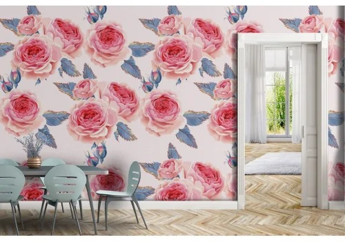 Pink flowers wallpaper modern design pattern.