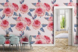 Pink flowers wallpaper modern design pattern.