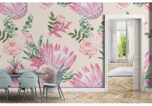 Carta da Parati fiori rosa design vintage natura.