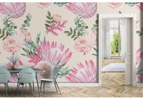 Carta da Parati fiori rosa design vintage natura.