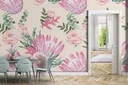 Pink flowers vintage design nature wallpaper.