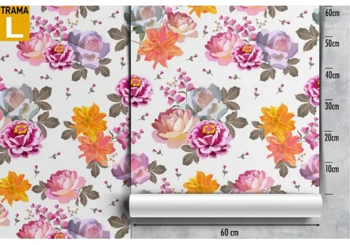 Carta da Parati fiori rosa e arancione pattern moderno. 2