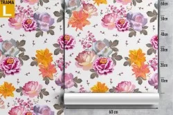 Carta da Parati fiori rosa e arancione pattern moderno.