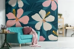 Carta da Parati fiori rosa e bianchi natura moderna.