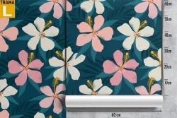 Modern nature wallpaper with pink and white flowers.