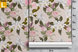 Vintage nature wallpaper with pink and white flowers.