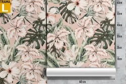 Carta da Parati fiori rosa e foglie tropicali natura pattern.