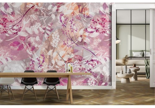 Modern abstract nature pink flowers wallpaper.