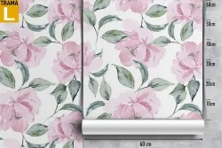 Modern nature pattern pink flowers wallpaper.