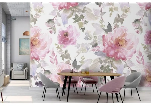 Modern nature pink flowers wallpaper.