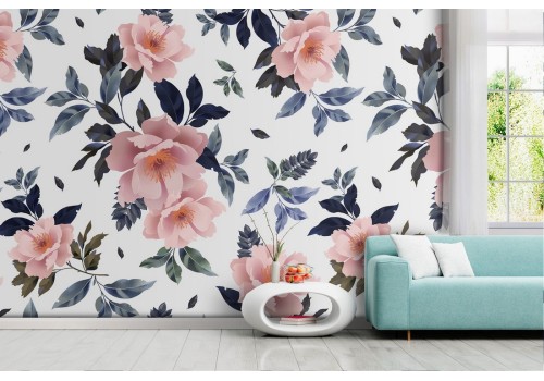 Pink flowers nature pattern modern wallpaper.