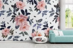Pink flowers nature pattern modern wallpaper.
