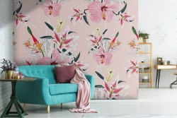 Carta da Parati fiori rosa natura pattern.
